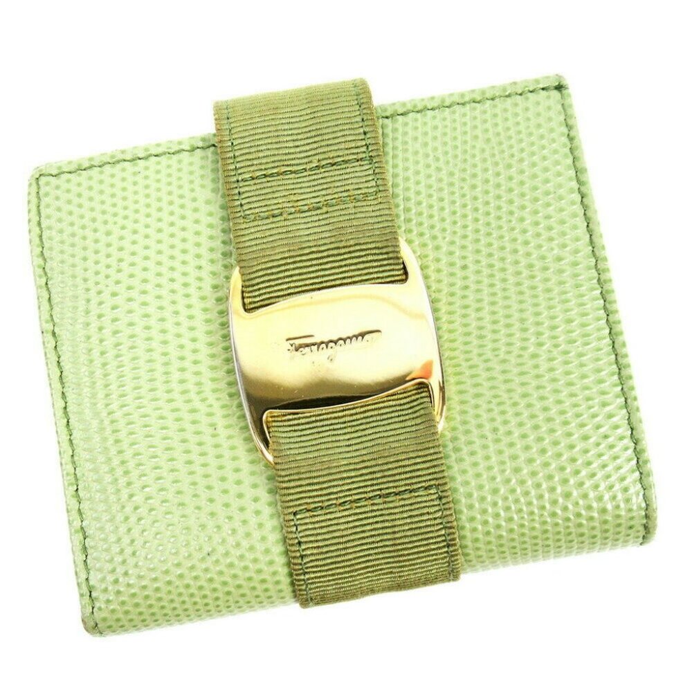 AUTH Salvatore Ferragamo Two Folded Purse Vara Gold Leather